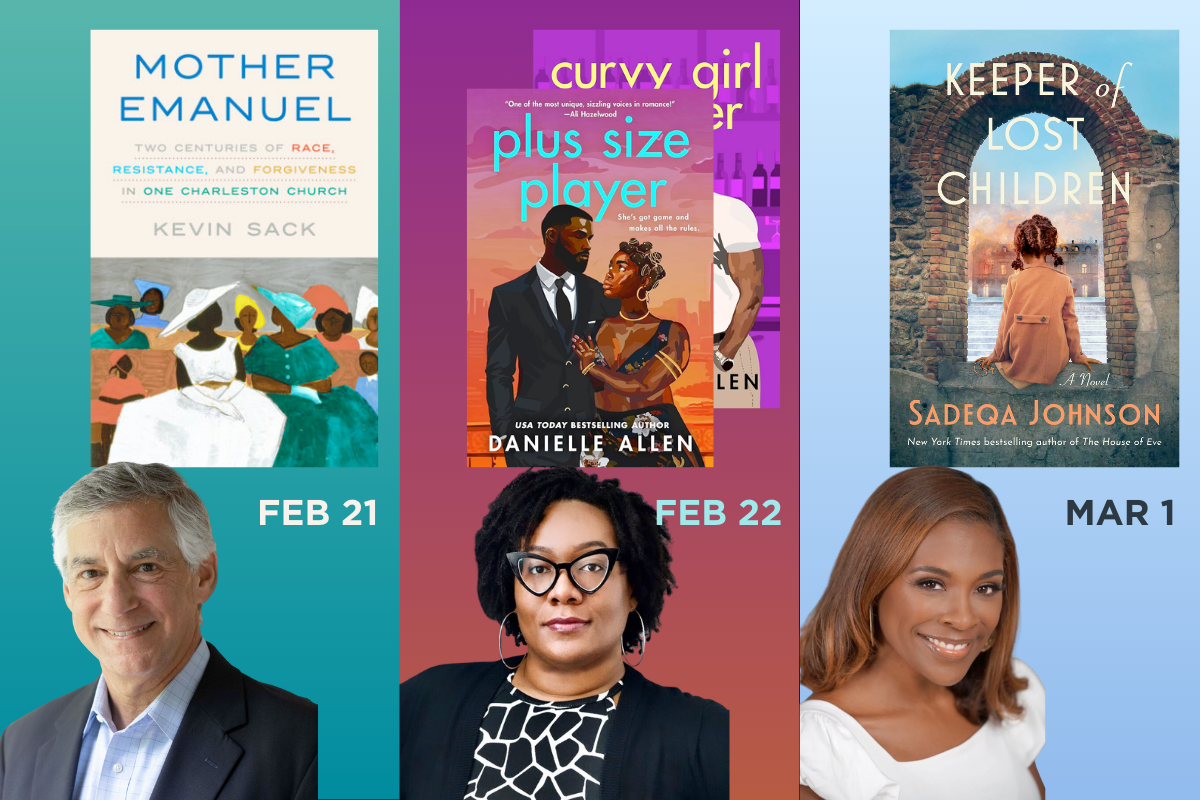 Upcoming authors include Kevin Sack, Danielle Allen, and Saqeda Johnson