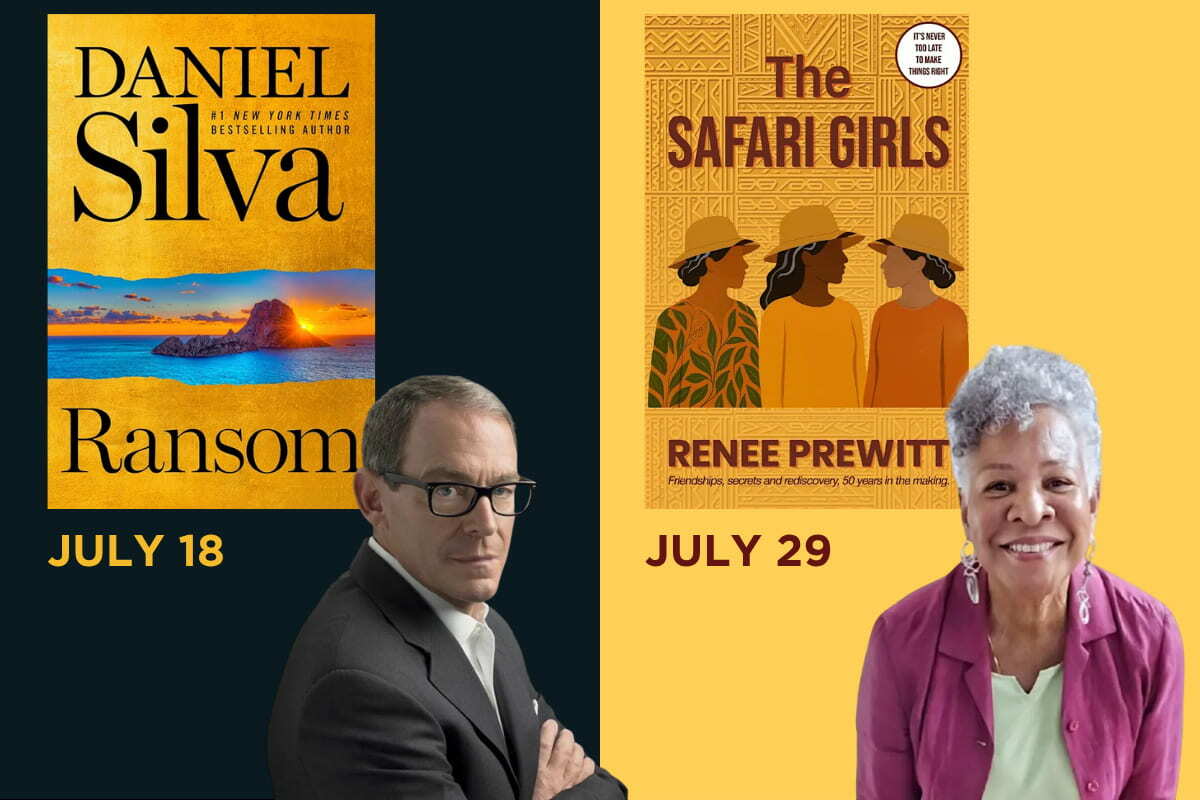 Upcoming authors include Desiree Cooper (June 17), Joe Robinson and Lance Woods (June 24), and Daniel Silva (July 18)