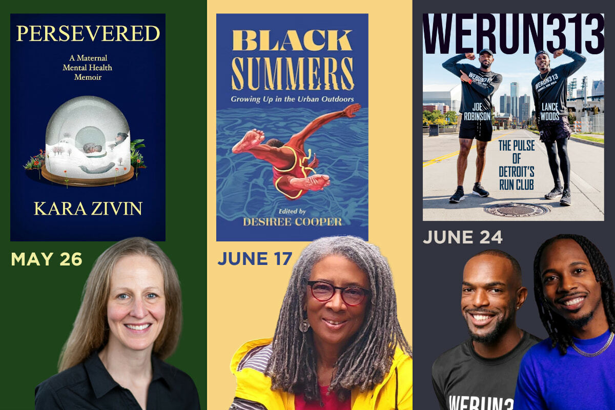 Upcoming authors include Kara Zivin (May 26), Desiree Cooper (June 17) and Joe Robinson and Lance Woods (June 24).