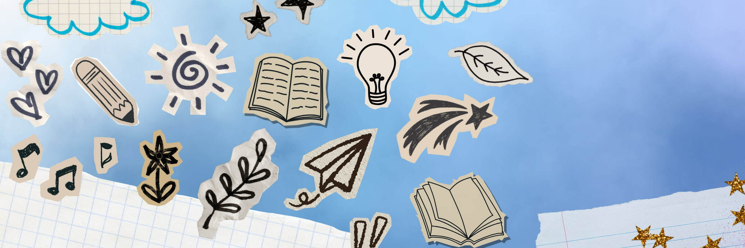 Friendly school-themed paper cutouts