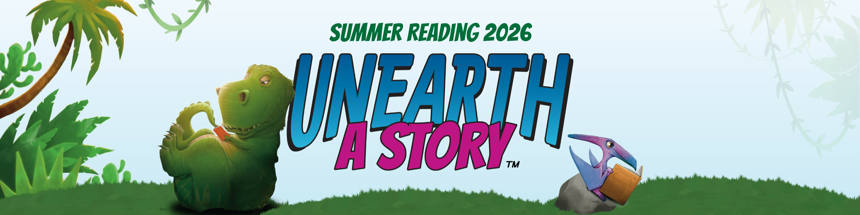 Dinos participating in this year's summer reading theme, Unearth a Story